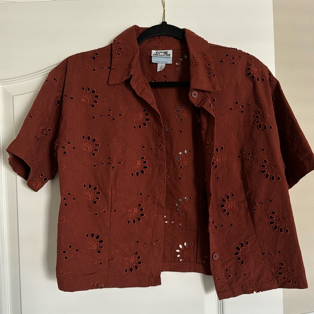 Burnt Orange Eyelet Button Down